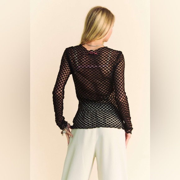 🟠 121B. Dotted Lace Mesh Long Sleeve - Black - Picture 5 of 12